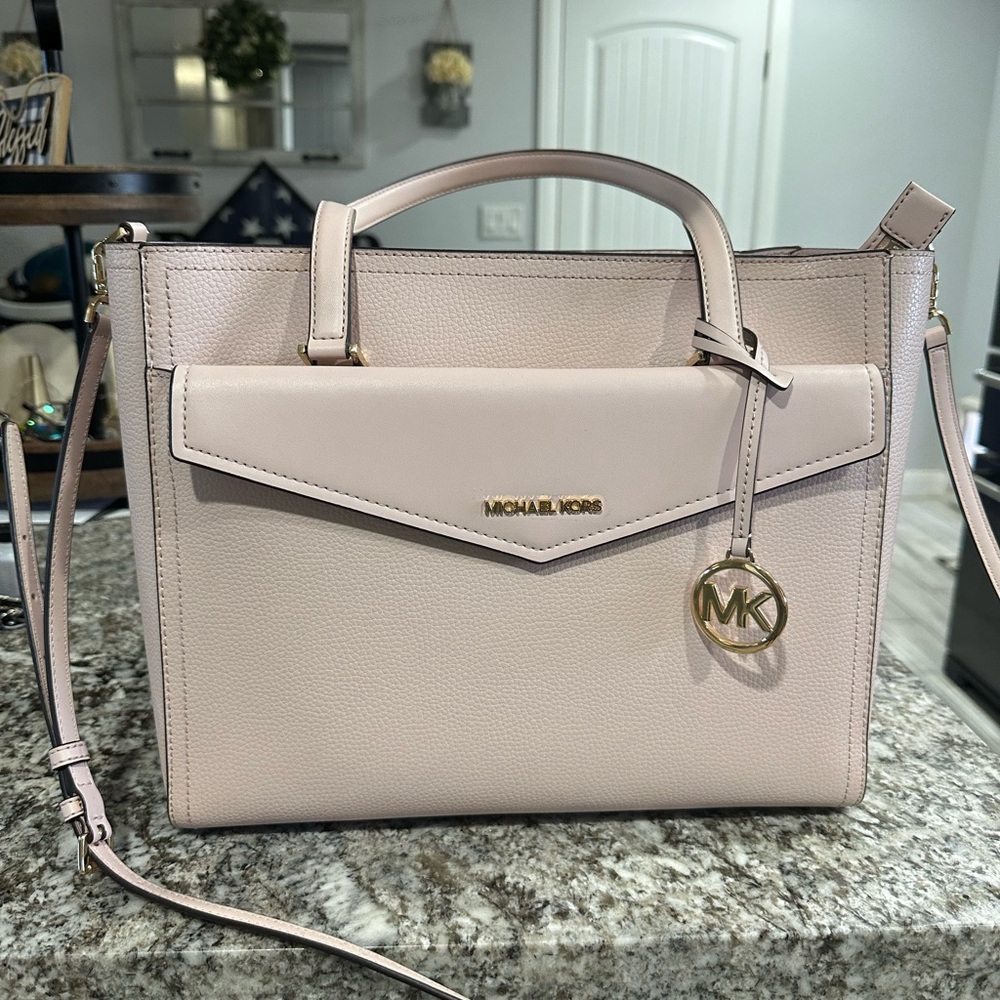 Michael Kors Pink Maise Satchel with Top Handle and Crossbody Strap